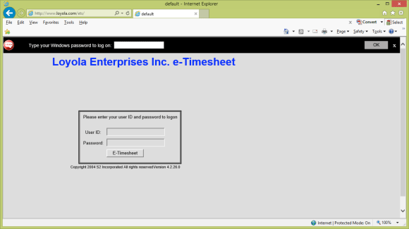 login screen